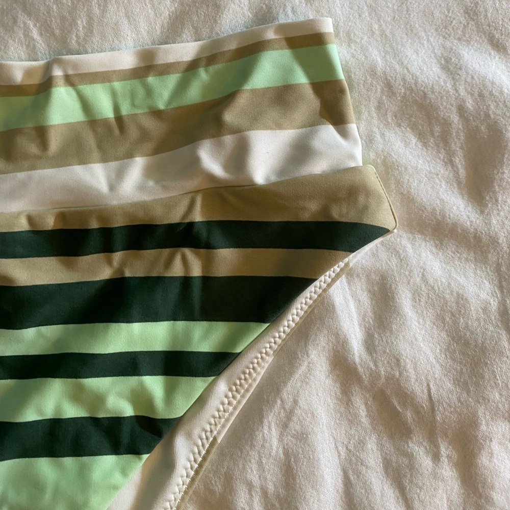 NWT Striped Multi Color High Cut Cheeky Bikini Sz Large - Picture 4 of 6